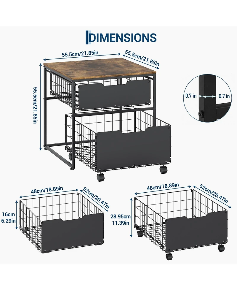 homfan 2-Tier Mobile Storage Cabinet with Metal Drawers and Wheels, 300 lbs Top