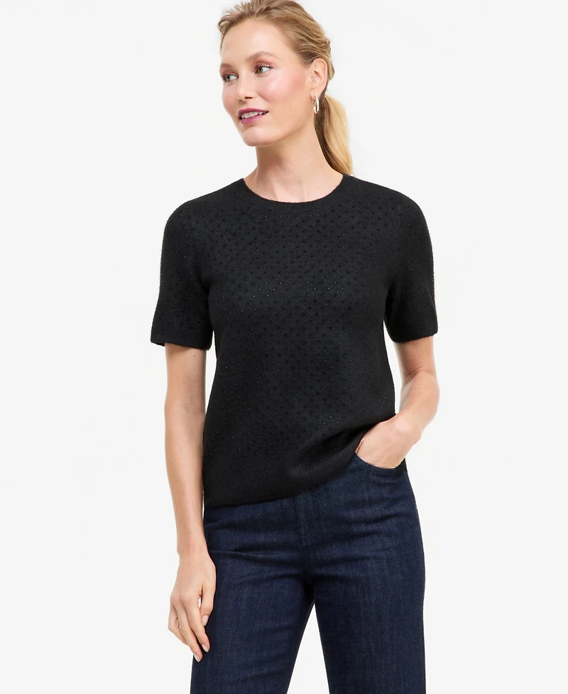 I.n.c. International Concepts Women's Short-Sleeve Crystal-Embellished Sweater, Macy's Exclusive
