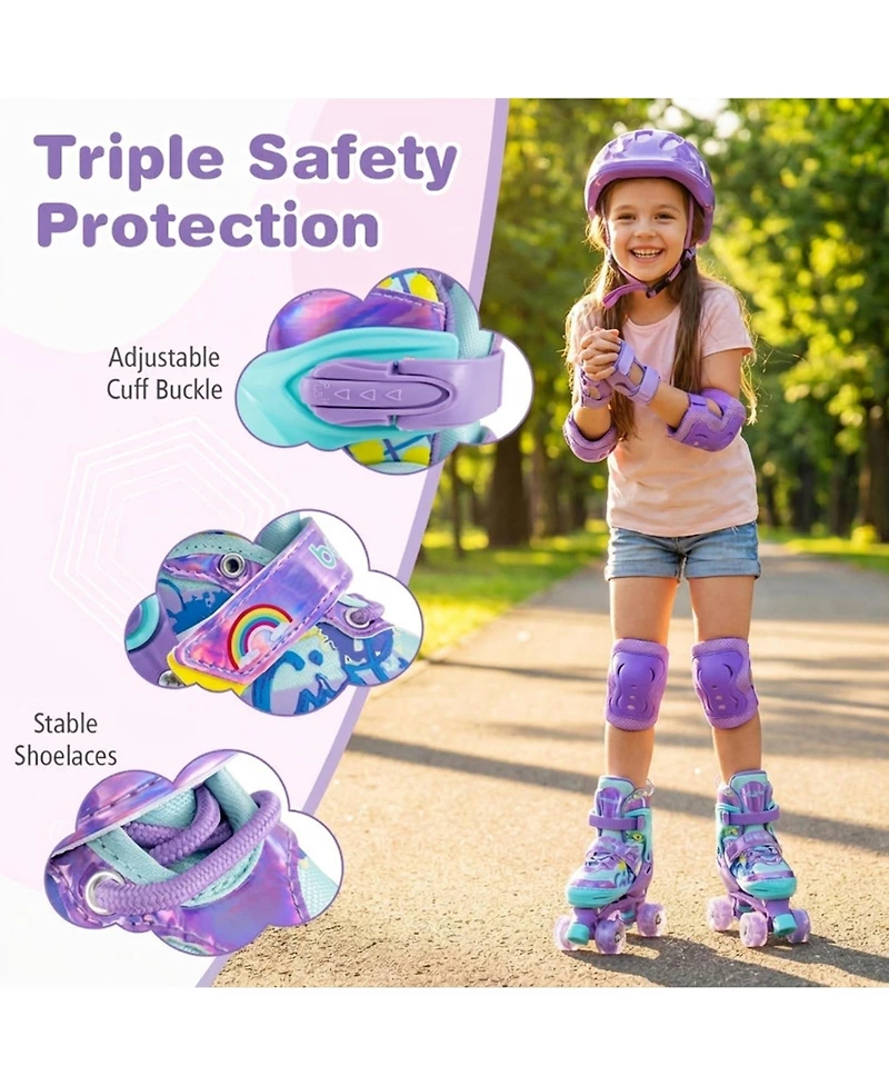 Hongge 4-Size Adjustable Light-Up Wheels Kids Roller Skates, Ages 7+