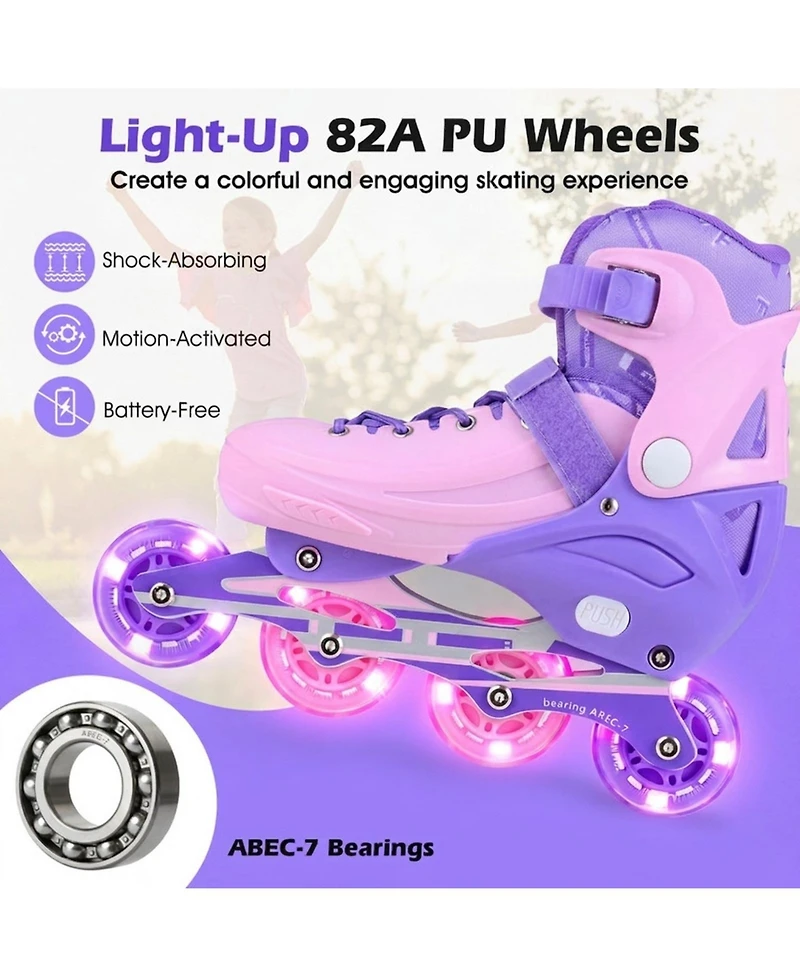 Hongge Light-Up Adjustable Inline Skates, Sizes 13.5C-3, Ages 5-7