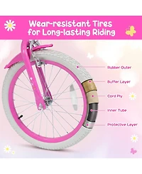 Hongge 18 in Girls Bike with Front Storage Bag and Removable Training Wheels Ages 4-8