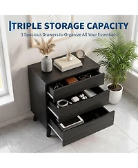Gaomon Set of 2 Black Nightstands with 3 Drawers and Wood Top, 24" Wide Bedside Tables