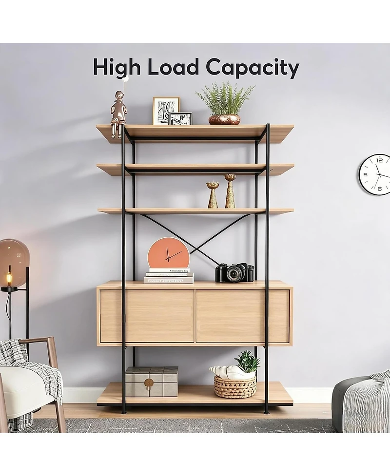gaomon 5-Tier Industrial Bookshelf with Cabinet