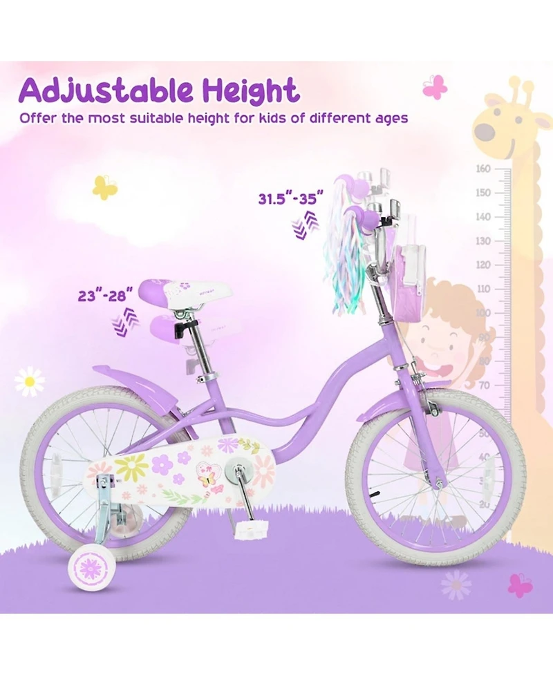 Hongge Adjustable 18-Inch Girls Bike with Front Storage Bag