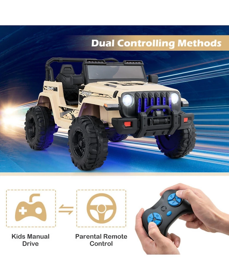 Hongge 12V Kids Ride-On Jeep Car with Parental Remote Control and Led Lights, 44"L x 30"W x 26.5"H, 77 lbs, Ages 3+