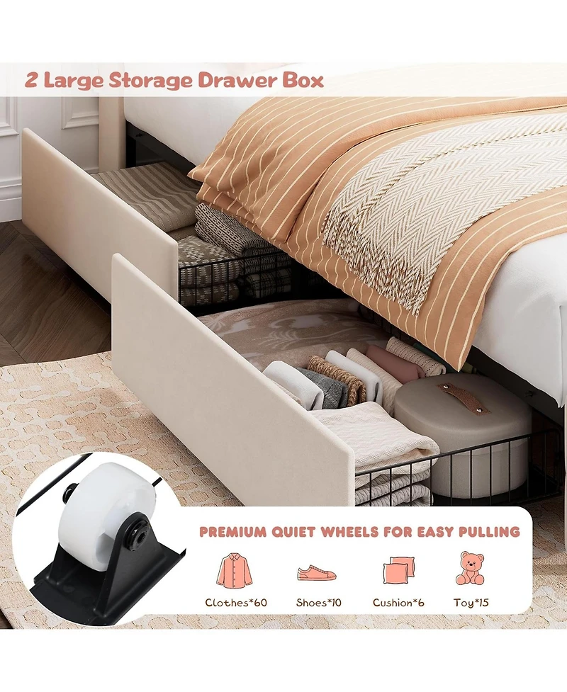 Gaomon Full Size Velvet Led Platform Bed with Storage Headboard