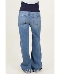 Pinkblush Maternity Wide-Leg High-Rise Distressed Denim Jeans