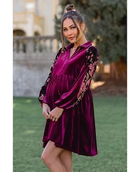 Pinkblush Maternity Velvet Floral Long-Sleeve Dress