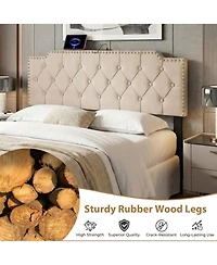 Sugift Rivet Tufted Upholstered Headboard for Full and Queen Bed with Charging Ports