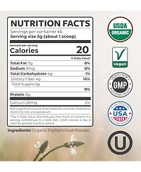 Pure Co Usda Organic Psyllium Husk Powder Dietary Fiber Supplement, Finely Milled, Non-gmo, Gluten-Free, 11.64 Ounces