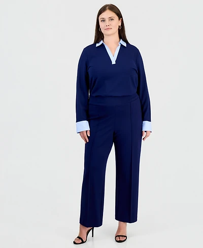 Jones New York Plus Pull On Pintuck Trouser: Serenity Knit Wide-Leg Pants