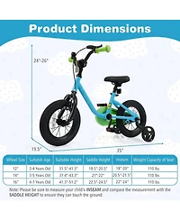 Hongge 12-Inch Kids Bike with Training Wheels Adjustable Seat and Dual Brakes Ages 3-4