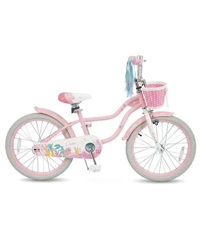 Hongge 20-Inch Mermaid Girls Bike with Dual Brakes and Front Basket, Ages 8+