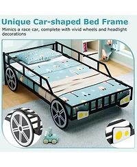 Sugift Kids Car-Shaped Metal Bed Frame with Safety Guardrails