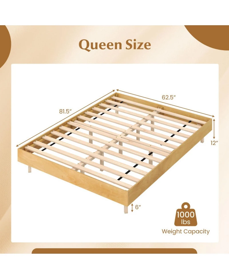 Sugift Floating Platform Bed Frame with Rgb Led Lights and Wood Slats