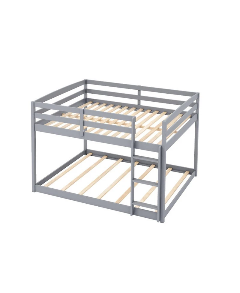 Sugift Full over Full Low-to-Ground Bunk Bed with Guardrails and Ladder