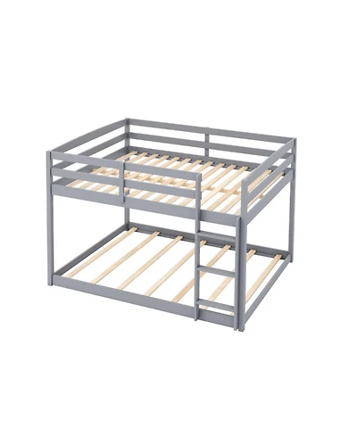Sugift Full over Full Low-to-Ground Bunk Bed with Guardrails and Ladder