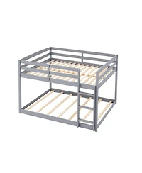 Sugift Full over Full Low-to-Ground Bunk Bed with Guardrails and Ladder