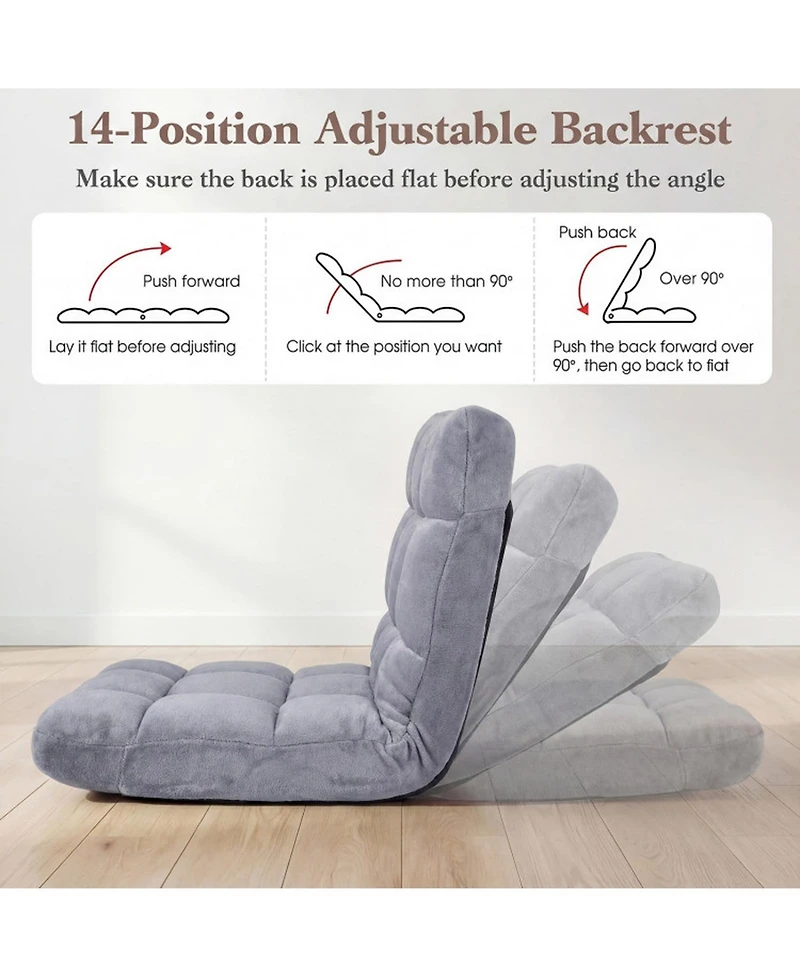 Sugift Foldable 14-Position Floor Chair with High-Density Sponge and Flannel Cover