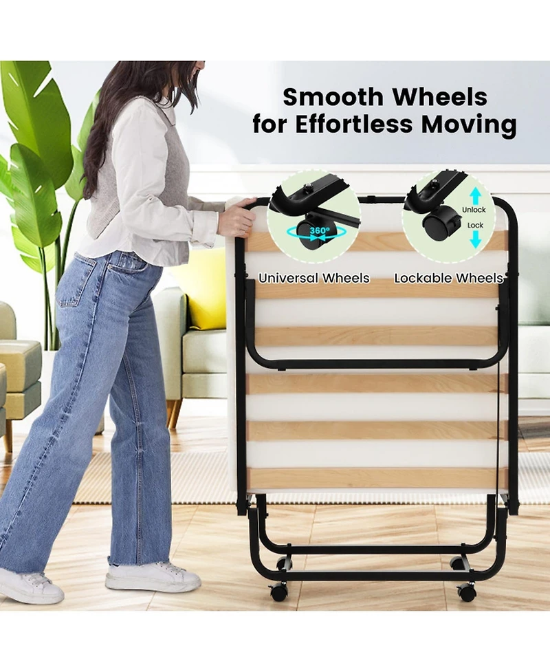 Sugift Folding Rollaway Guest Bed with 4-Inch Memory Foam Mattress and Locking Wheels