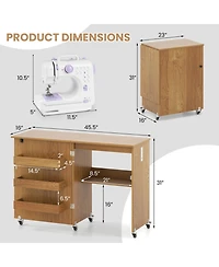 Sugift Foldable Sewing Machine Craft Table with Charging Station and Locking Casters