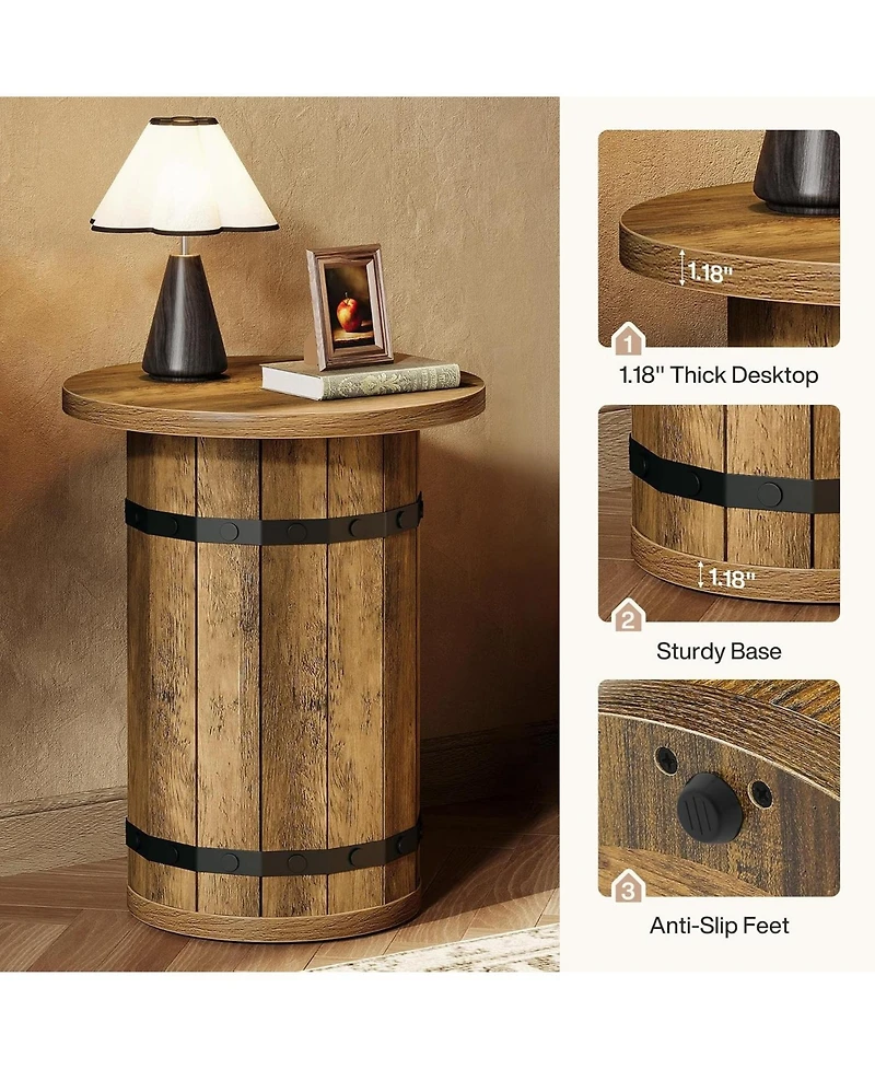 Tribesigns Round End Table, Industrial Side Table, 19.7-Inch