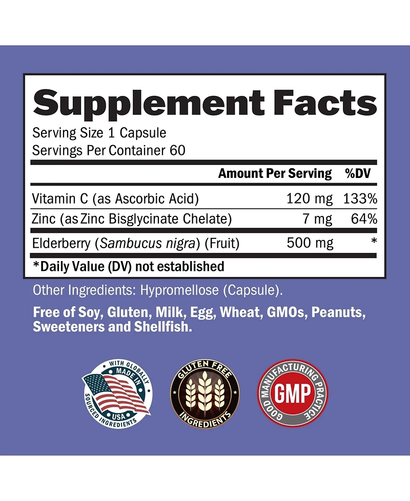BioSchwartz Elderberry Capsules with Vitamin C and Zinc, 60 Capsules