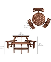 Gaomon 6-Person Round Natural Wood Outdoor Picnic Table with Attached Benches and Umbrella Hole for Patio Garden, Umbrella Not Included