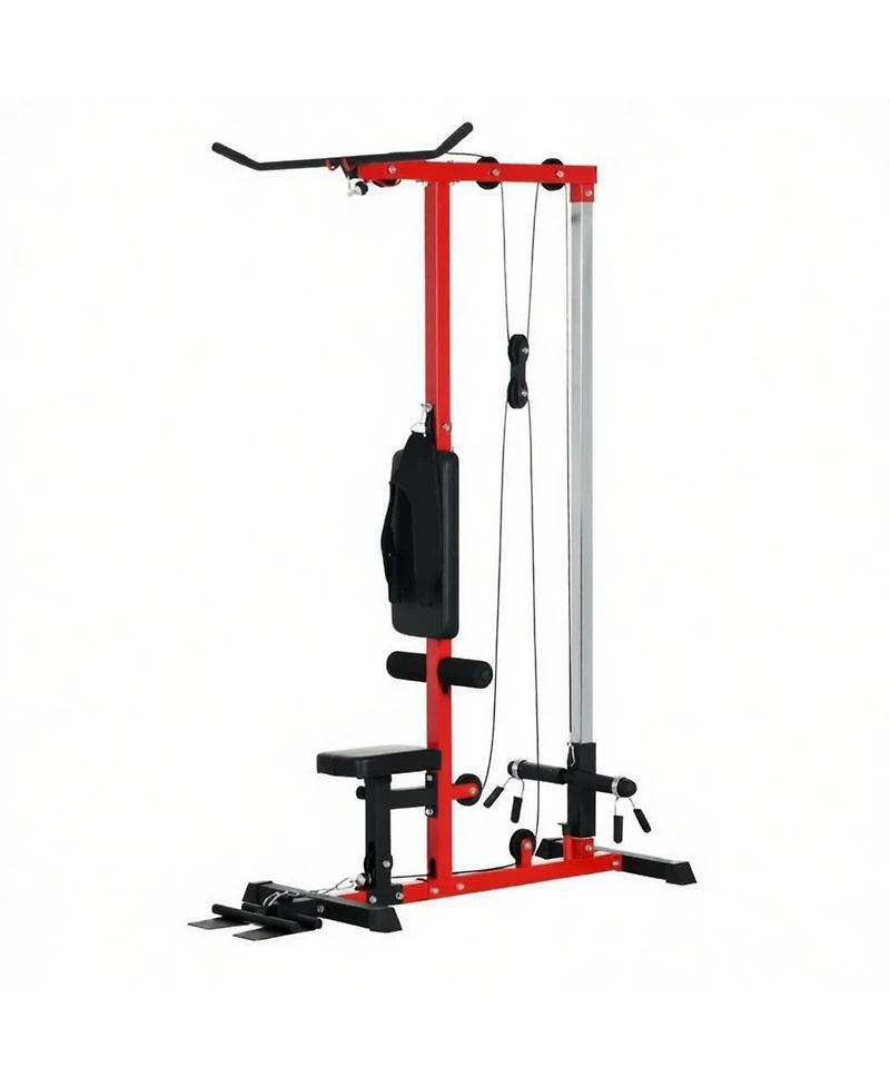 Home Lat Pulldown and Low Row Machine with Adjustable Seat, Plate Adapters and Wide Flip-Up Pedals