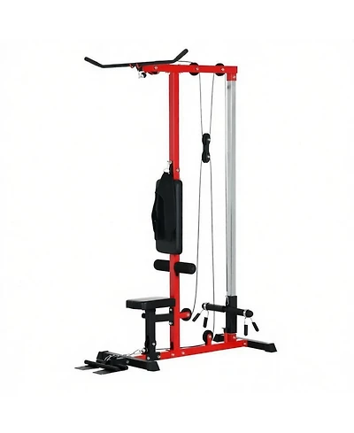 Home Lat Pulldown and Low Row Machine with Adjustable Seat, Plate Adapters and Wide Flip-Up Pedals
