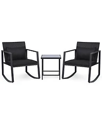 Sugift 3-Piece Outdoor Rocking Bistro Set with Cushions and Tempered Glass Table