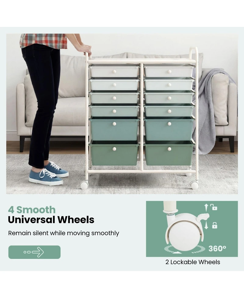 Sugift 12-Drawer Rolling Storage Cart with Removable Drawers and Lockable Wheels