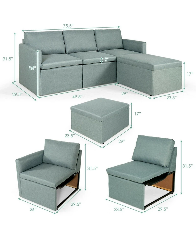 Sugift Convertible L-Shaped Sectional Sofa with Reversible Chaise and Ottoman
