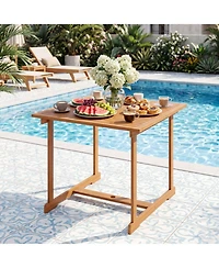 Sugift 35.5-Inch Acacia Wood Outdoor Dining Table with Umbrella Hole for 4