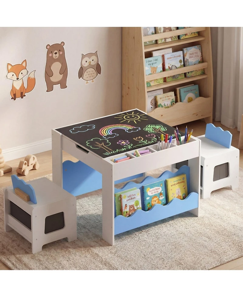 Sugift Multi-Purpose Kids Activity Table and 2-Chair Set with Double-Sided Tabletop