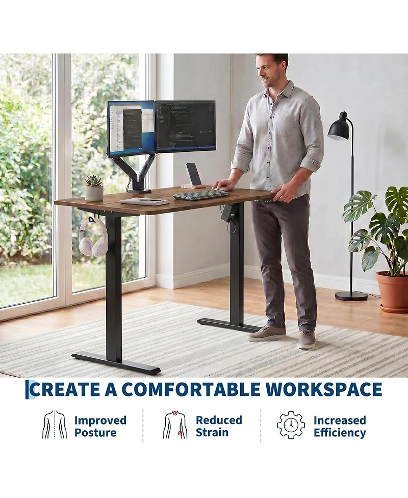 homfan 47"x24" Brown Electric Sit-Stand Desk, 2-Fold Top, Height Adjustable