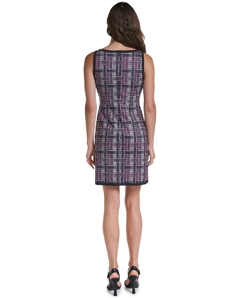 Karl Lagerfeld Paris Women's Printed Plaid Scoop Neck Sleeveless A-Line Dress