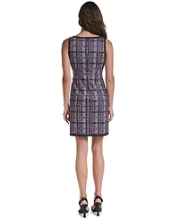 Karl Lagerfeld Paris Women's Printed Plaid Scoop Neck Sleeveless A-Line Dress