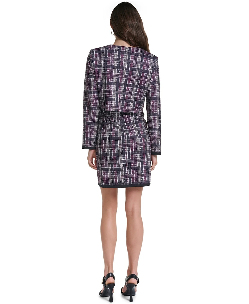 Karl Lagerfeld Paris Women's Plaid Cropped Ponte Jacket