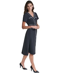 Karl Lagerfeld Paris Women's Scuba A-Line V-Neck Midi Dress