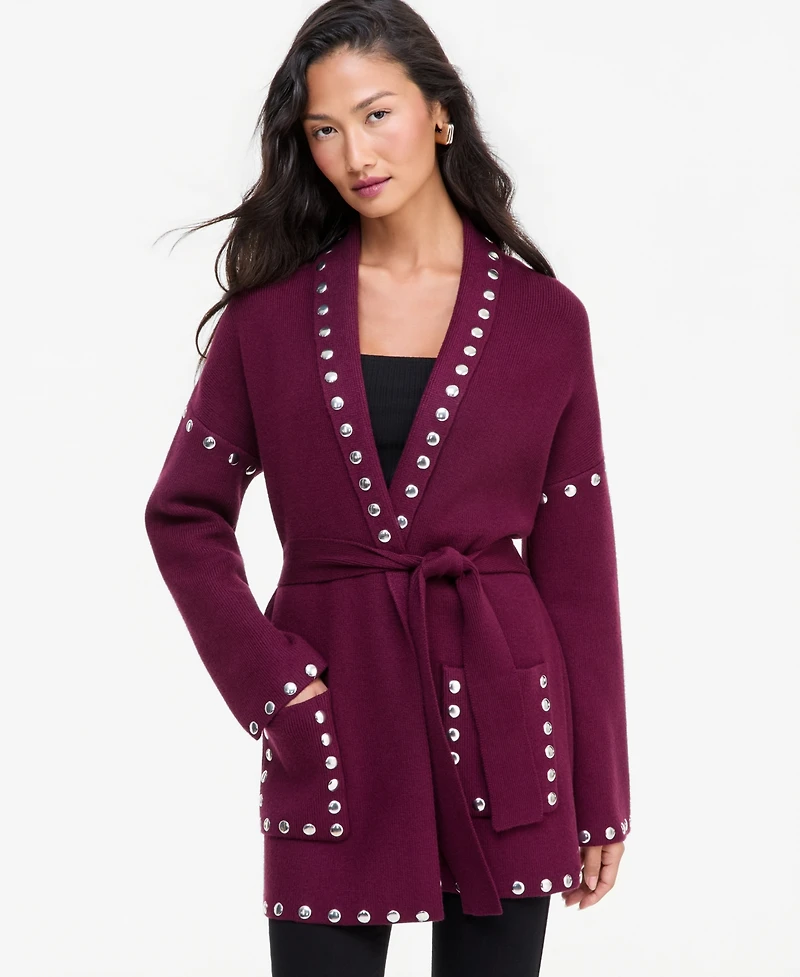 I.n.c. International Concepts Women's Studded Belted Cardigan, Macy's Exclusive