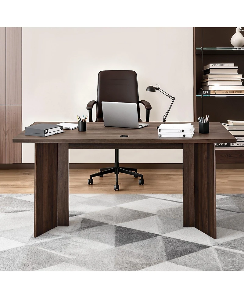 Slickblue Modern Executive Desk, Large Rectangle Office Table with Cable Grommet for Home Office Study