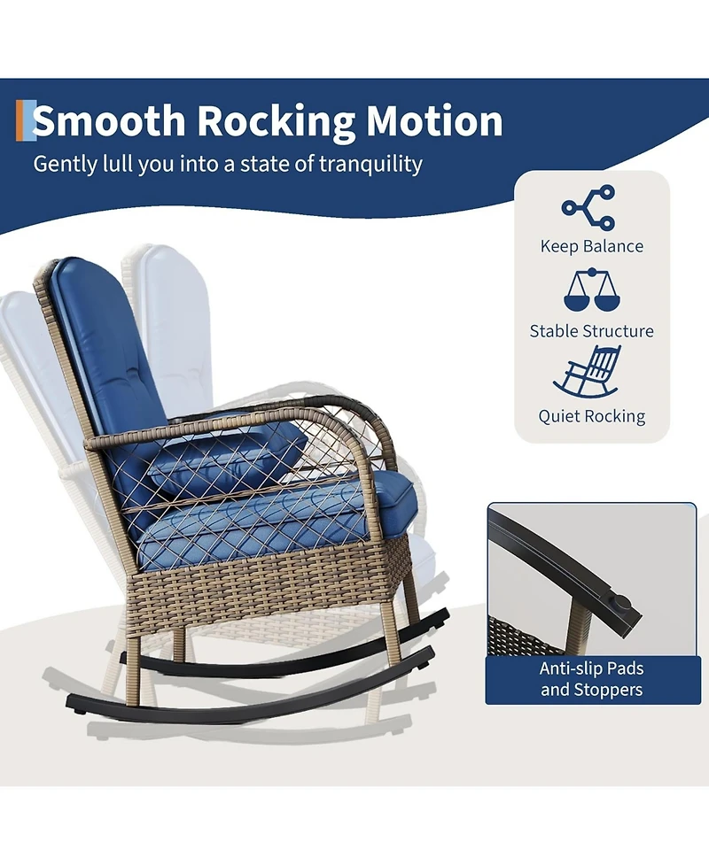 gaomon 3-Piece Wicker Rocking Chair Set with Side Table- All-Weather Rattan Rocker Chairs with Thick Cushions and Steel Frame