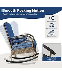 gaomon 3-Piece Wicker Rocking Chair Set with Side Table- All-Weather Rattan Rocker Chairs with Thick Cushions and Steel Frame