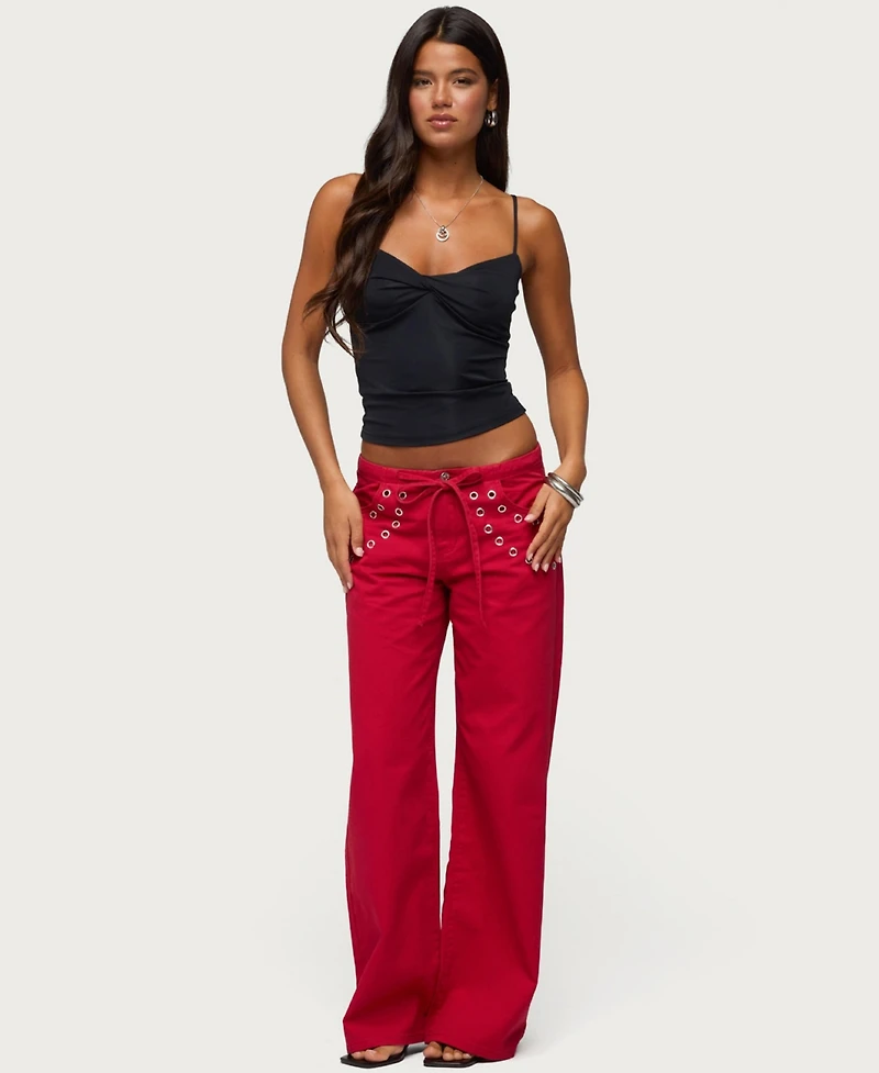 Edikted Women's Kala Low-Rise Baggy Grommet Jeans, 31" Inseam