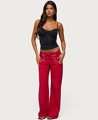 Edikted Women's Kala Low-Rise Baggy Grommet Jeans, 31" Inseam
