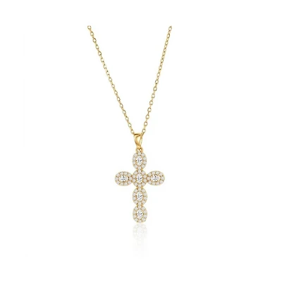 Simona Oval Halo Cz Cross Necklace