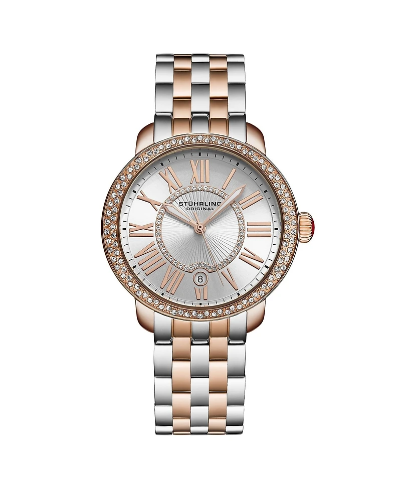 Stuhrling Women's Original Celestia Quartz Crystal Bezel Two-Tone Stainless Steel Bracelet Watch 38mm