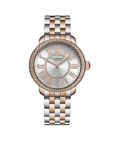 Stuhrling Women's Original Celestia Quartz Crystal Bezel Two-Tone Stainless Steel Bracelet Watch 38mm