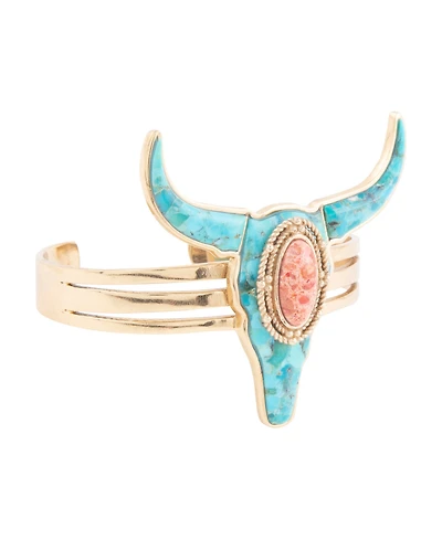 Barse Longhorn Blue Turquoise Golden Cuff Bracelet